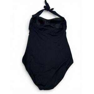 Lands End Womens Black Ruched Halter One Piece Swimsuit Size 6 Sweetheart Neck